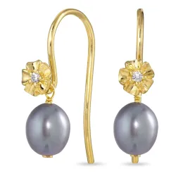 blomst grå perle øredobber i forgylt sølv