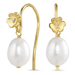 blomst perle øredobber i forgylt sølv