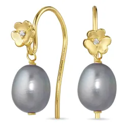 blomst grå perle øredobber i forgylt sølv