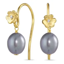 blomst grå perle øredobber i forgylt sølv