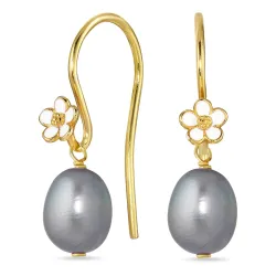 margeritt grå perle øredobber i forgylt sølv