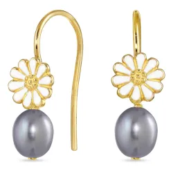 margeritt grå perle øredobber i forgylt sølv