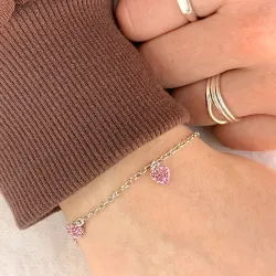 barne NORDAHL ANDERSEN hjerte armbånd i rodinert sølv rosa zirkon
