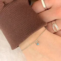 barne NORDAHL ANDERSEN hjerte armbånd i rodinert sølv blå zirkon