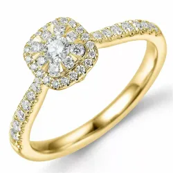 firkantet diamantring i 14 karat gull 0,10 ct 0,44 ct