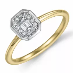 firkantet diamantring i 14 karat gull og hvitt gull 0,16 ct 0,08 ct