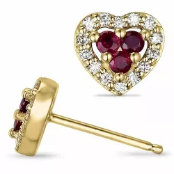 Hjerte rubin diamantøredobb i 14 karat gull med rubiner og diamanter 