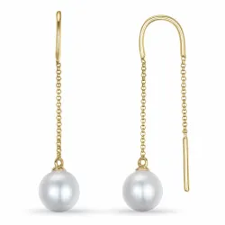 lange aaa-gradert ferskvannsperle øredobber i 14 karat gull med 