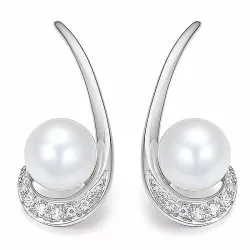 Perle diamantøredobb i 14 karat hvitt gull med diamanter 