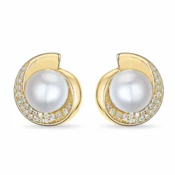 perle briljantøredobb i 14 karat gull med diamant 