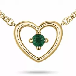 42 cm hjerte smaragd anheng med halskjede i 14 karat gull 0,06 ct