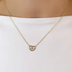 42 cm hjerte diamant anheng med halskjede i 14 karat gull 0,05 ct