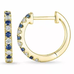 14 mm safir creol i 14 karat gull med safir og diamant