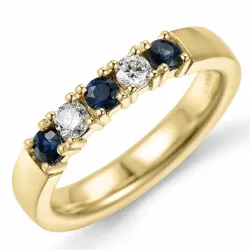 kraftige blå safir alliansering i 14 karat gull 2 x 0,10 ct 0,40 ct
