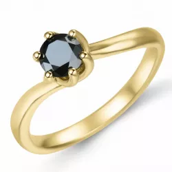 Elegant svart diamant solitairering i 9 karat gull 0,52 ct