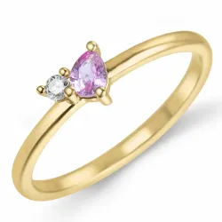 rosa safir diamantring i 14 karat gull 0,04 ct 0,22 ct