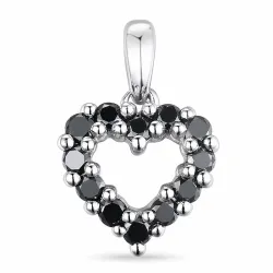 hjerte svart diamant anheng i 14 karat hvitt gull 0,264 ct