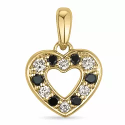 hjerte svart diamant anheng i 14 karat gull 0,083 ct 0,066 ct