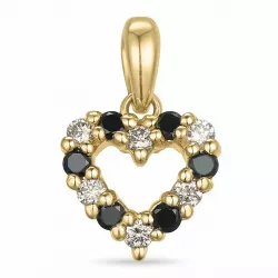 hjerte svart diamant diamantanheng i 14 karat gull 0,09 ct 0,09 ct