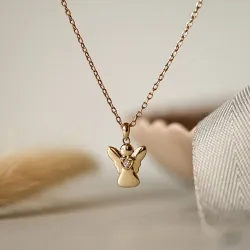 engel diamant anheng i 14 karat gull 0,022 ct