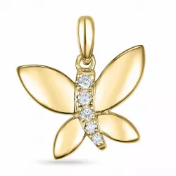 sommerfugl diamant anheng i 14 karat gull 0,05 ct