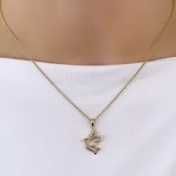 fugl diamant anheng i 14 karat gull  0,06 ct