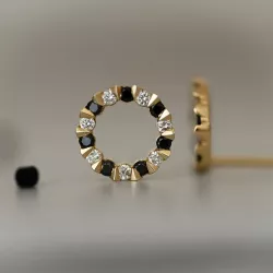 runde svart diamant ørestikker i 14 karat gull med diamant og svart diamant 