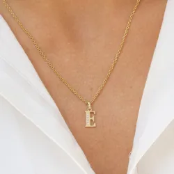 bokstav e zirkon anheng i 9 karat gull - My Letter