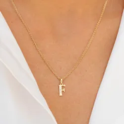 bokstav f zirkon anheng i 9 karat gull - My Letter