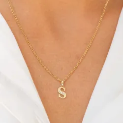 bokstav s zirkon anheng i 9 karat gull - My Letter