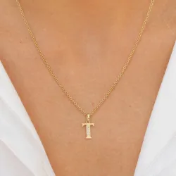 bokstav t zirkon anheng i 9 karat gull - My Letter