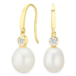 perle øredobber i 9 karat gull med zirkon - Gold Collection