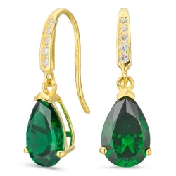 dråpeformede øredobber i 9 karat gull med smaragd og zirkon - Gold Collection