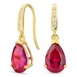 dråpeformede øredobber i 9 karat gull med rubin og zirkon - Gold Collection