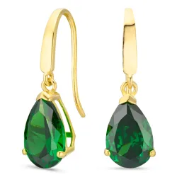 dråpeformede øredobber i 9 karat gull med smaragd og zirkon - Gold Collection