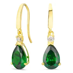 dråpeformede øredobber i 9 karat gull med smaragd og zirkon - Gold Collection