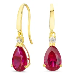 dråpeformede øredobber i 9 karat gull med rubin og zirkon - Gold Collection