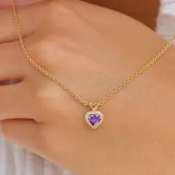 hjerte ametyst anheng i 9 karat gull