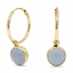 12,5 mm blå creol i 9 karat gull med syntetisk kalsedon - Gold Collection