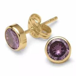 enkle runde ørestikker i 9 karat gull med zirkon - Gold Collection