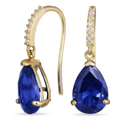 mørkeblå øredobber i 9 karat gull med syntetisk safir og zirkon - Gold Collection