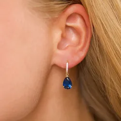 mørkeblå øredobber i 9 karat gull med syntetisk safir og zirkon - Gold Collection