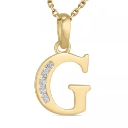 bokstav g zirkon halskjede i forgylt sølv med anheng i 9 karat gull - My Letter