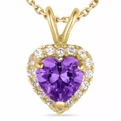 hjerte syntetisk ametyst halskjede i forgylt sølv med anheng i 9 karat gull - Gold Collection