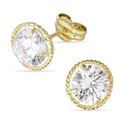 runde øredobber i 14 karat gull med zirkon - Gold Collection
