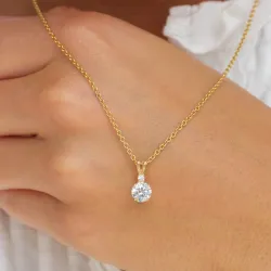 hvit zirkon anheng i 14 karat gull - Gold Collection