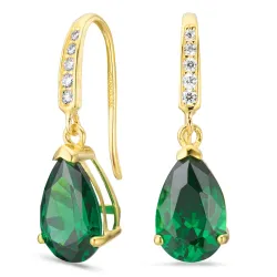 dråpeformede øredobber i 14 karat gull med smaragd og zirkon - Gold Collection