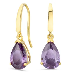 dråpeformede øredobber i 14 karat gull med ametyst og zirkon - Gold Collection