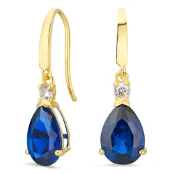 dråpeformede øredobber i 14 karat gull med safir og zirkon - Gold Collection