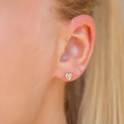 Liten hjerte gulløredobb i 14 karat gull med zirkoner
